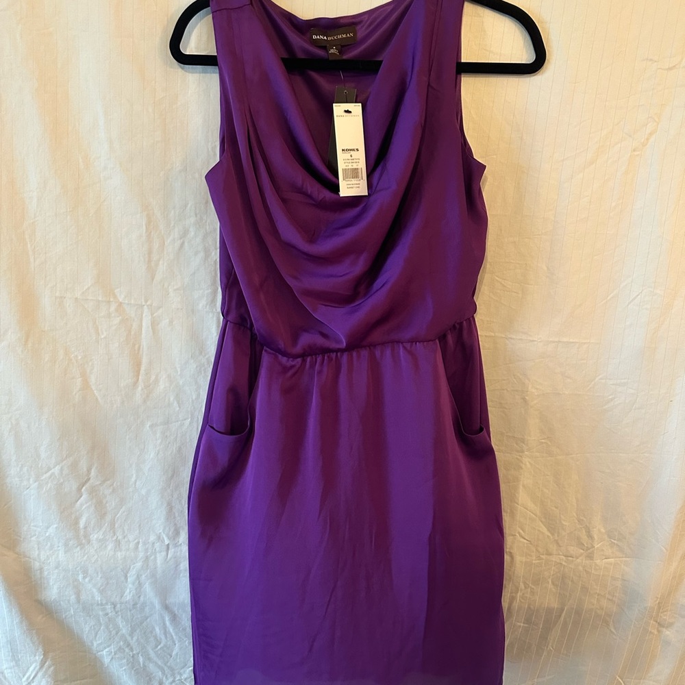 Silk purple draped neck dress